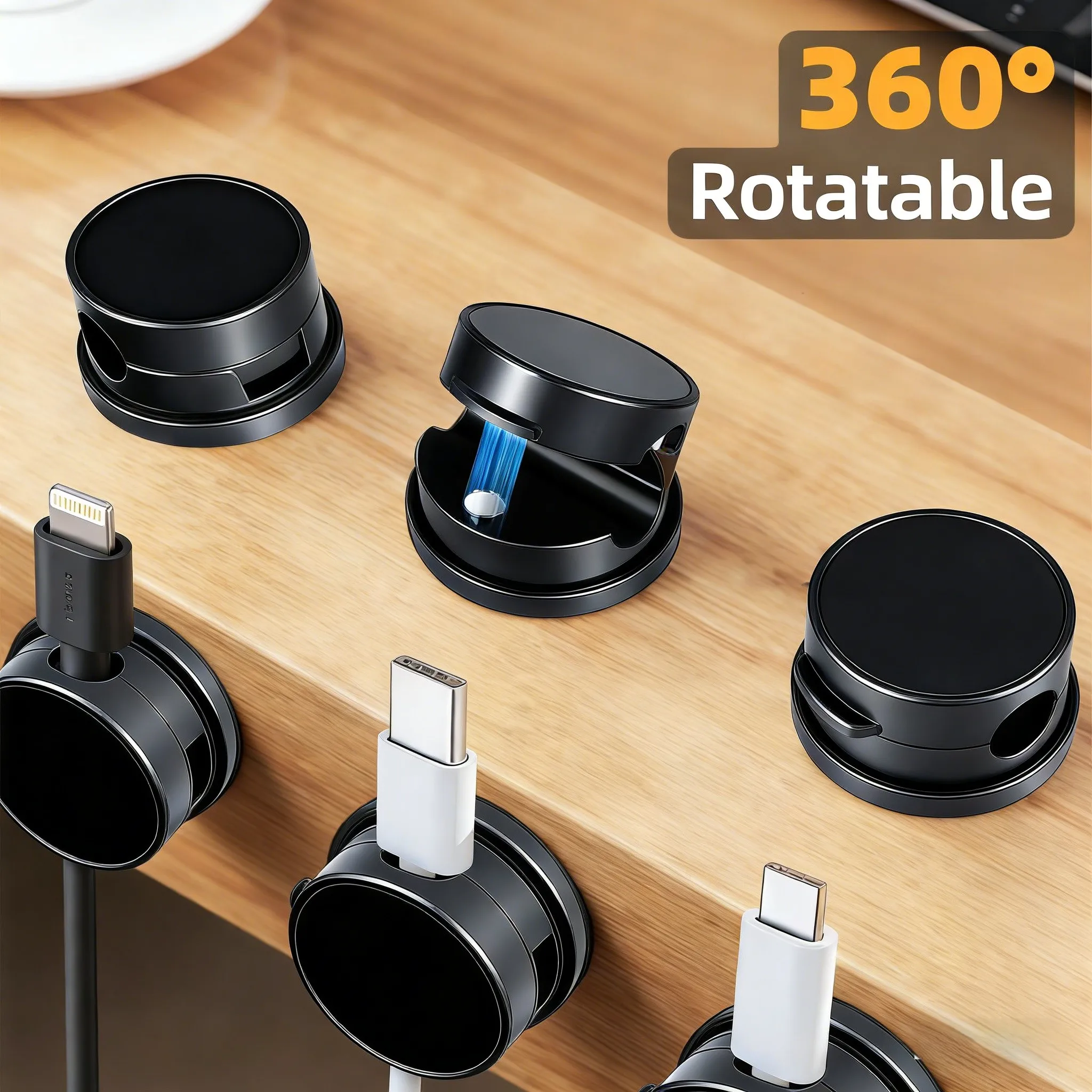 Desk Cable Clip - 6PCS 360° Rotation Magnetic Cable Clips