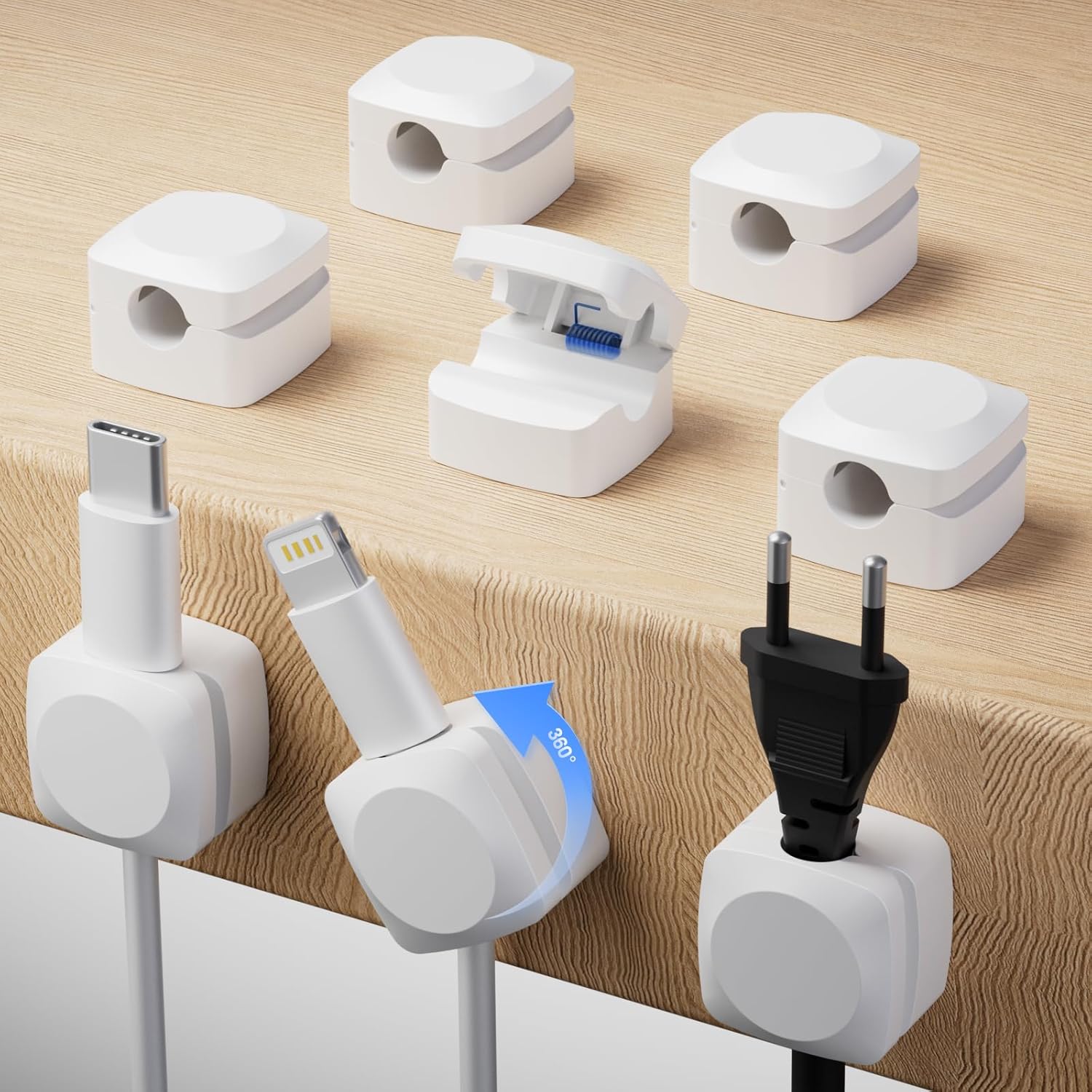 Desk Cable Clip - Rotatable Cord Organizer, Enhanced Spring Cable